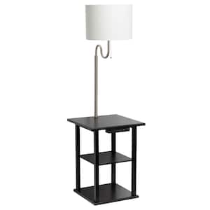 57 in. Black Standard 2-Tier Floor Lamp Combination with 2 x USB Charging Ports and Power Outlet with Fabric Shade