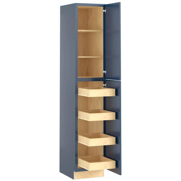 Newport 18 in. W x 24 in. D x 96 in. H Assembled Plywood Pantry Kitchen Cabinet in Mythic Blue with 4ROT Soft Close RH