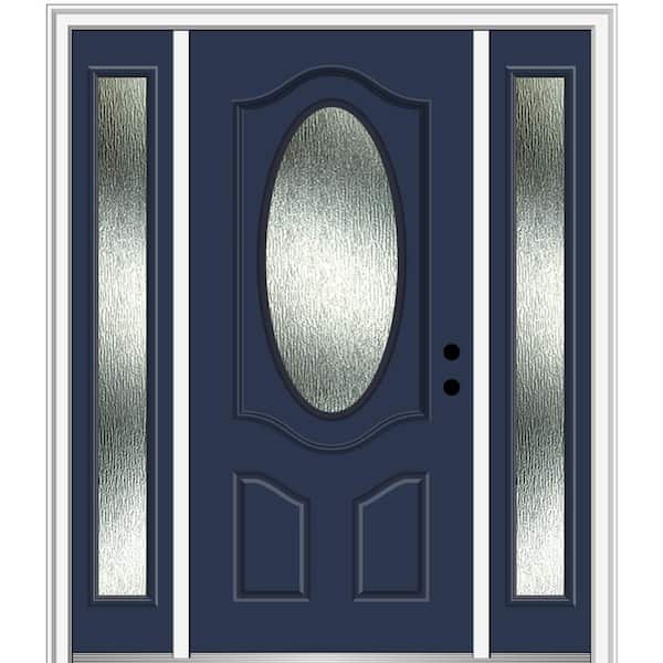 MMI Door 64 in. x 80 in. Left-Hand Inswing Rain Glass Naval Fiberglass Prehung Front Door on 6-9/16 in. Frame