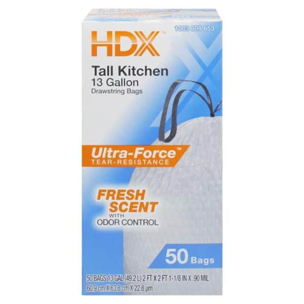 HDX 13 Gallon White Fresh Scent Drawstring Trash Bags (50-Count)