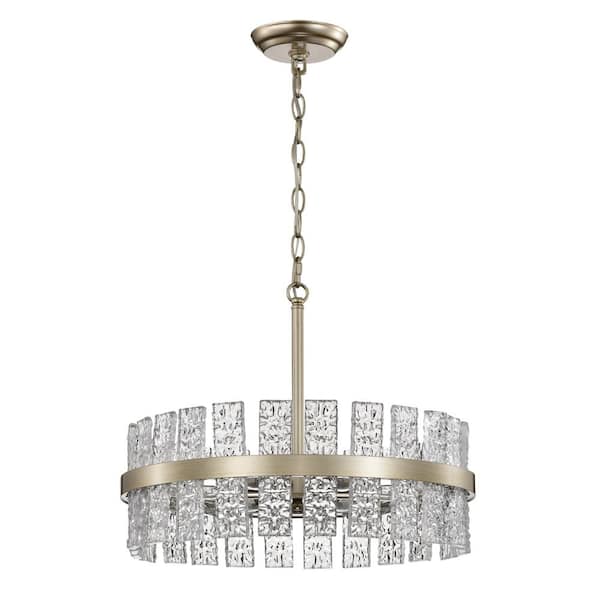 Eva 18.1 in. in Diameter 6-Light Brushed Champagne Silver Drum Glass Strip Chandelier