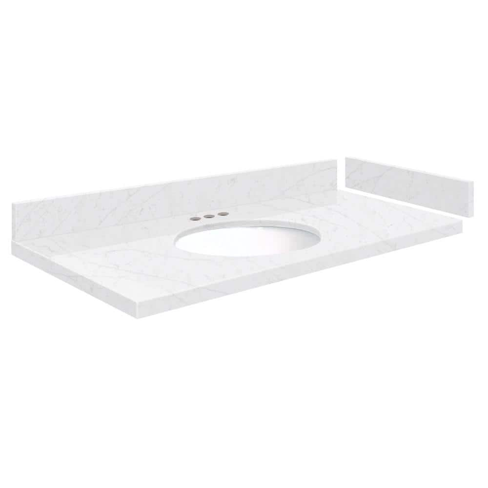 Silestone 48.5 in. W x 22.25 in. D Quartz White Round Single Sink Vanity Top in Statuario -  Transolid, 608197345784