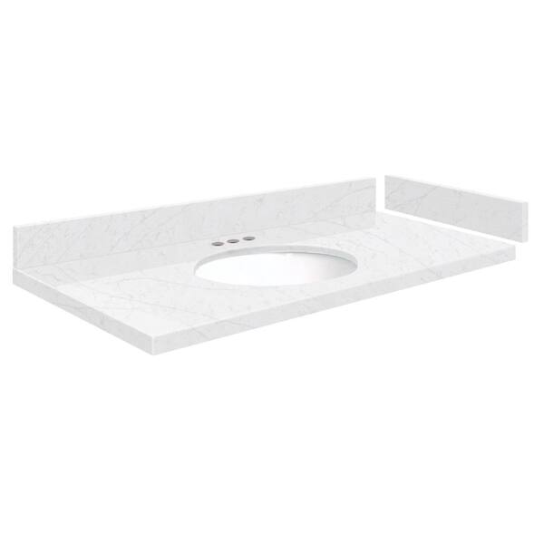 Transolid Silestone 48.75 in. W x 22.25 in. D Quartz White Round Single Sink Vanity Top in Statuario