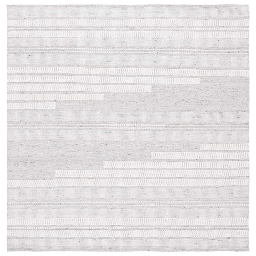 Ivory and Light Grey Square Flat Woven Wool Rug