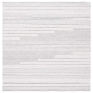 Kilim Ivory/Light Grey 6 ft. x 6 ft. Striped Solid Color Square Area Rug