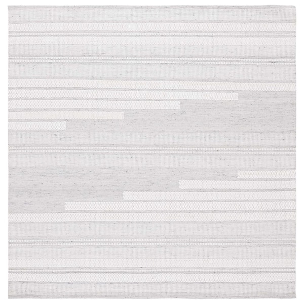 SAFAVIEH Kilim Ivory/Light Grey 6 ft. x 6 ft. Striped Solid Color Square Area Rug