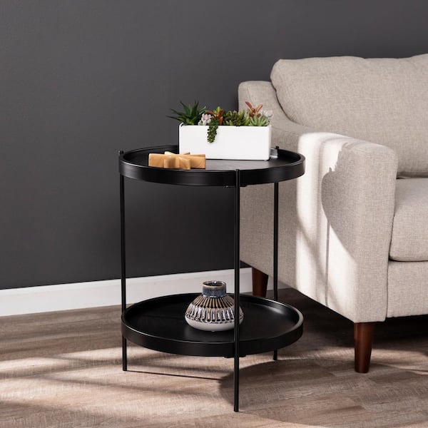 Southern Enterprises Garcia Black Round Farmhouse Style End Table Hd433370 The Home Depot