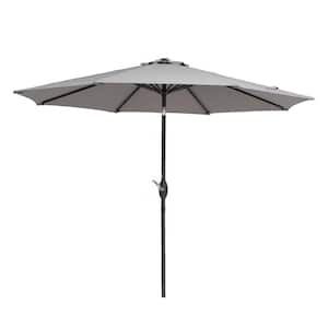 9 ft. Steel Gray Outdoor Tiltable Patio Umbrella Market Umbrella With Crank Lifter