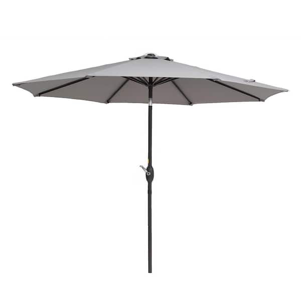 Unbranded 9 ft. Steel Gray Outdoor Tiltable Patio Umbrella Market Umbrella With Crank Lifter