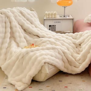 LATB Fluffy White Faux Fur Throw Blanket 50 x 60 in. Furry Blankets