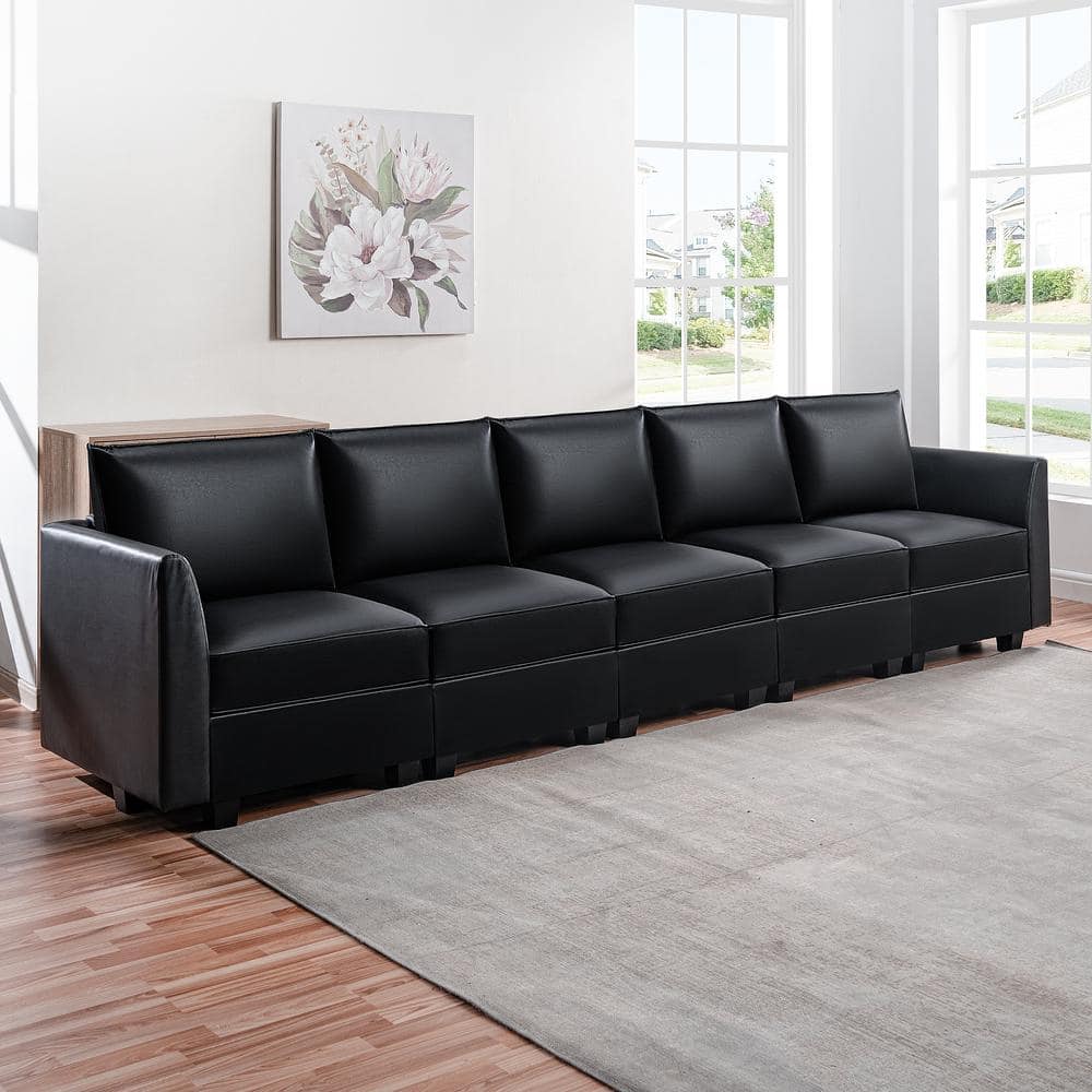 MAYKOOSH Contemporary 1-Piece Black Air Leather 5-Seater Upholstered ...