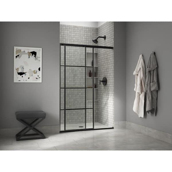 KOHLER Elate Tall 44-48 in. W x 76 in. H Sliding Frameless Shower Door in Matte Black with 5/16 in. Thick Crystal Clear Glass
