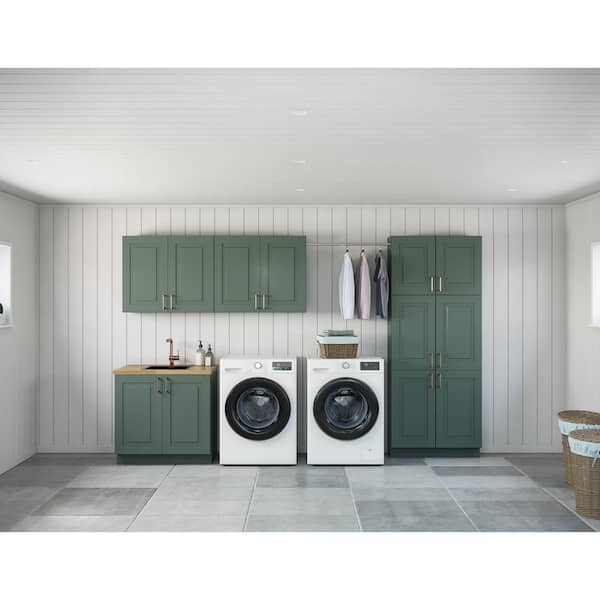 MILL'S PRIDE Greenwich Aspen Green Plywood Shaker Stock Ready to Assemble Kitchen-Laundry Cabinet Kit 24 in. x 88 in. x 142 in.