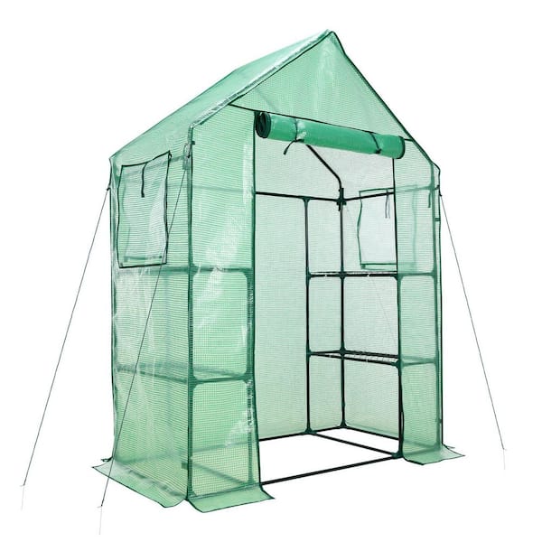 4.7 ft. W x 2.5 ft. D x 6.4 ft. H Walk-in Greenhouse Garden Plant House with PE Cover and Shelves