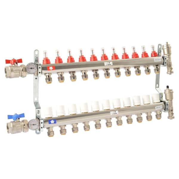 SharkBite 1 in. NPT Inlet x 1/2 in. Stainless Steel Push-to-Connect 11-Outlet Radiant Heating Manifold
