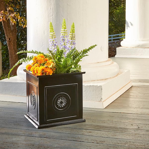 Colony Large 16 in. x 16 in. 27 Qt. Black Resin Composite Square Outdoor Planter Box