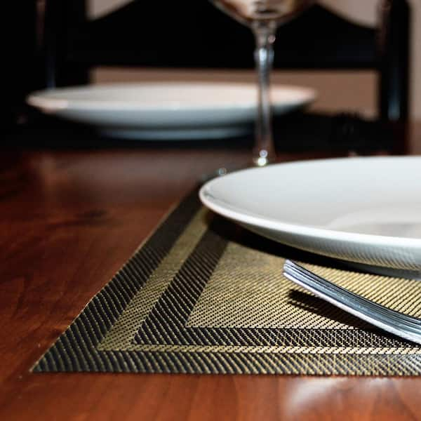 Kraftware EveryTable 18 in. x 12 in. Double Border Two-Tone Gray PVC Placemat (Set of 6)