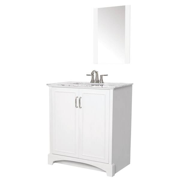 Sheffield Home Madison 30 in. W x 19 in. D Bath Vanity in White with Engineered Stone Vanity Top in Gray with White Basin and Mirror