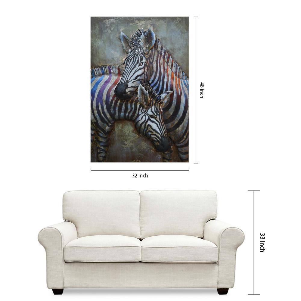 Hand-Painted Iron Zebras Wall Art in Mixed Media