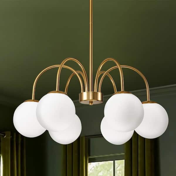 Olivia 6-Light Brushed Gold Contemporary Sputnik Chandelier
