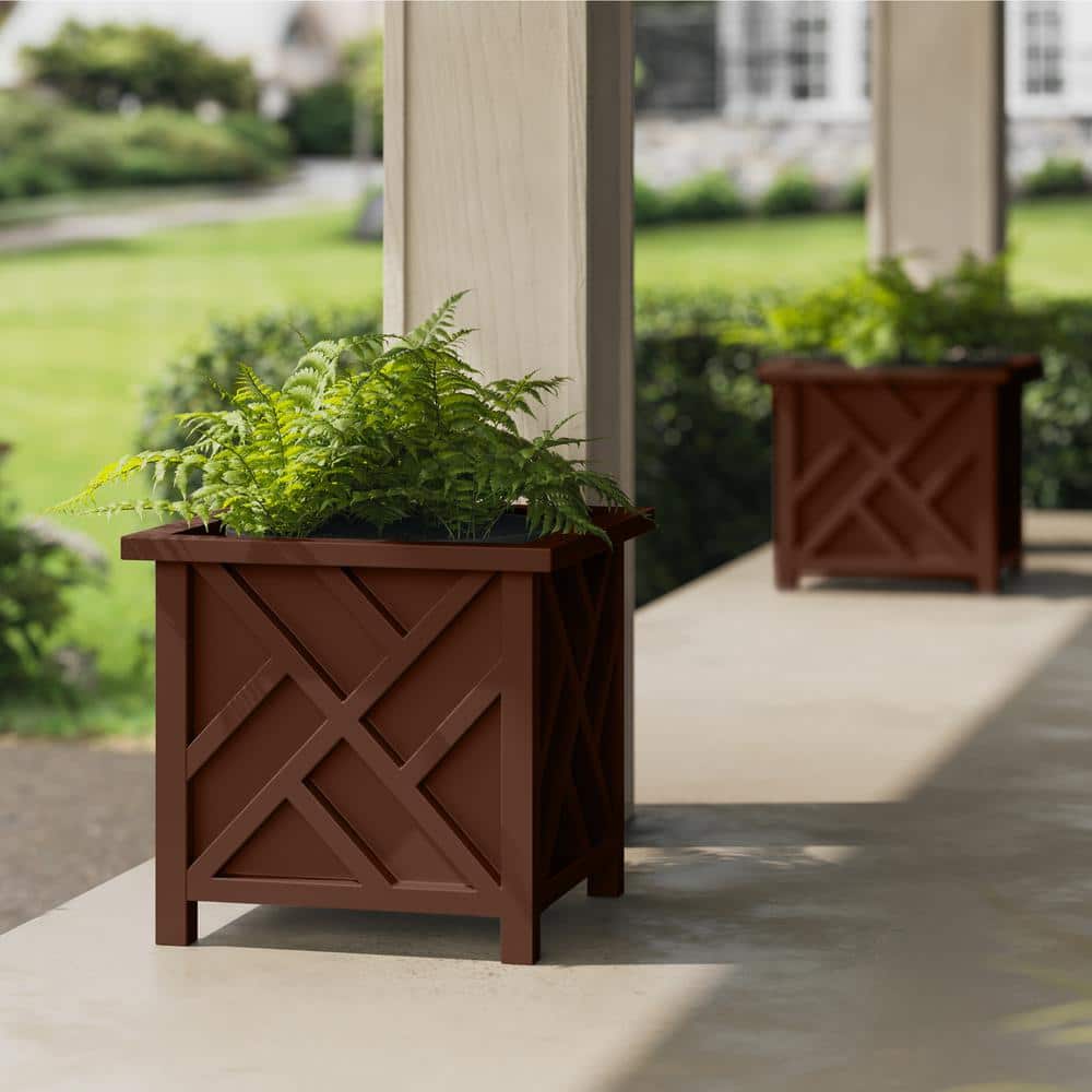 15.5-Inch Brown Polypropylene Lattice Design Planter Box