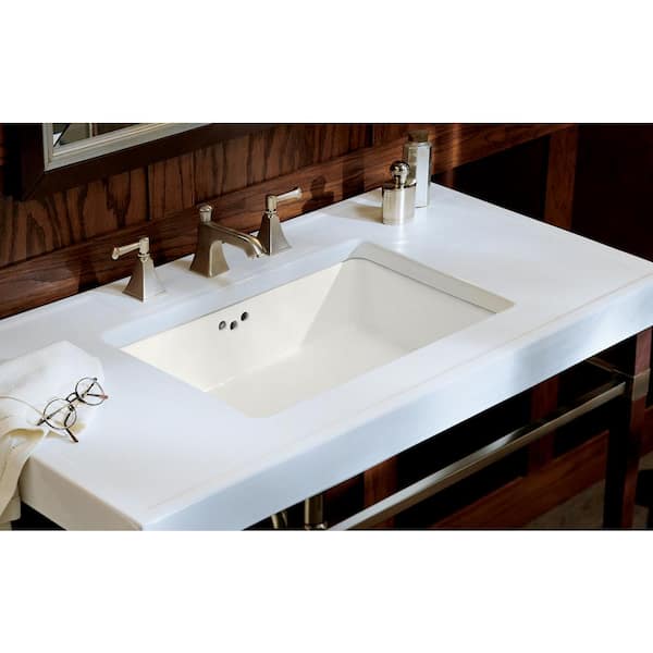 Kathryn Vitreous China Undermount Bathroom Sink with Glazed Underside in White with Overflow Drain