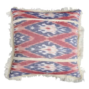 18 in. Multicolor Floral Ikat Dyed Pattern and Fringe Accent Handcrafted Square Cotton Accent Throw Pillow (Set of 2)