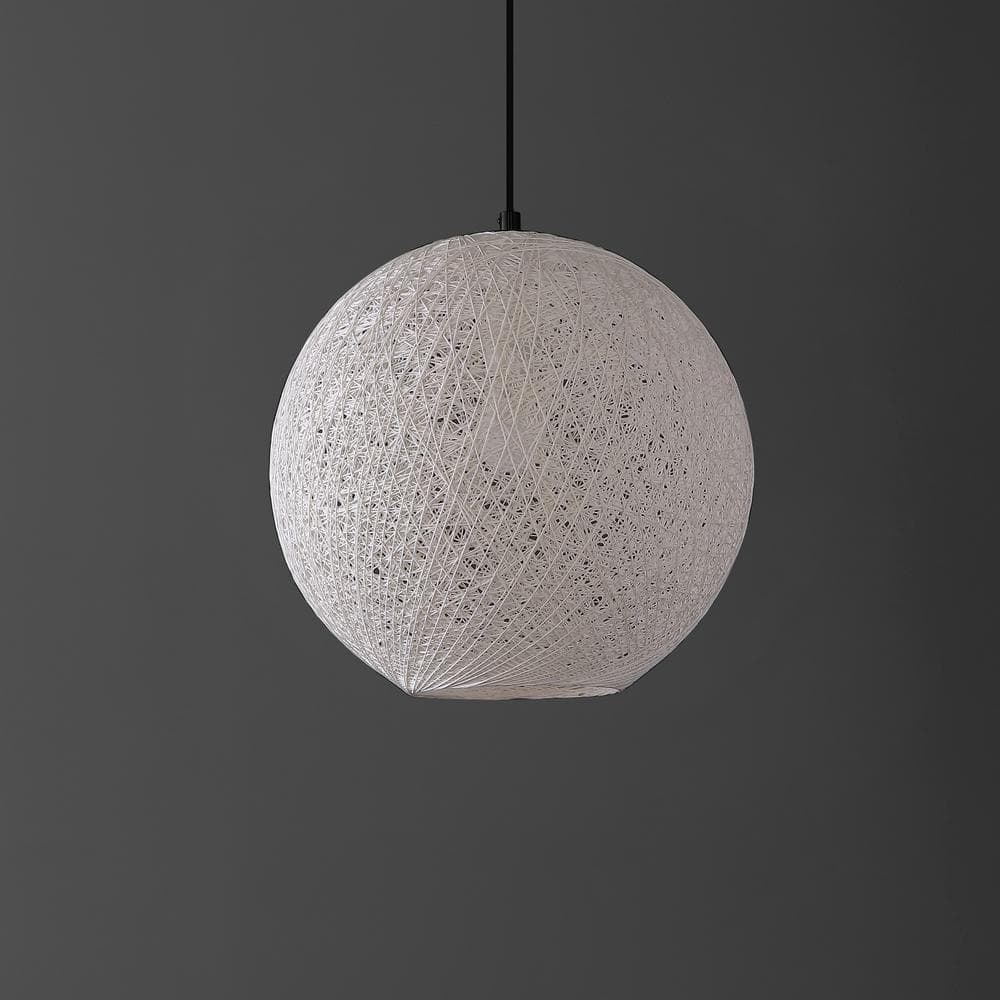 White Bohemian Woven Globe LED Pendant Light