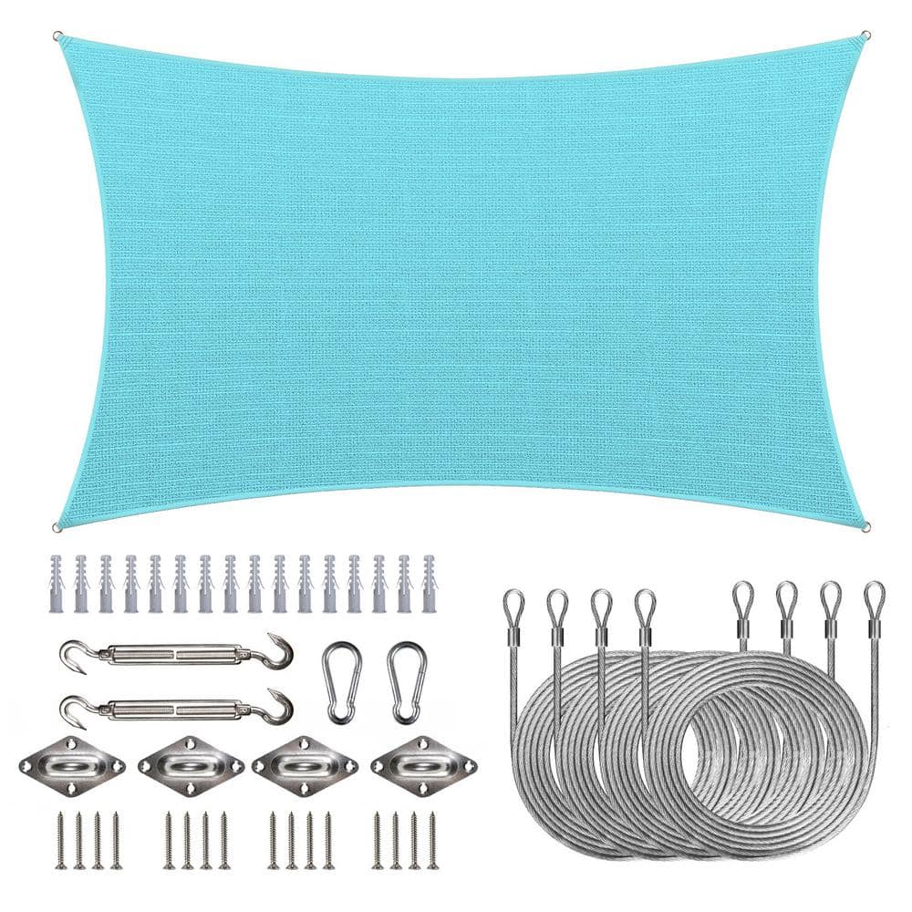 10 ft. x 13 ft. 190 GSM Turquoise Rectangle Sun Shade Sail with Rectangle Installation Kit Plus Cable Wire Ropes price history on PriceWatchPro