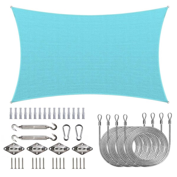 COLOURTREE 14 ft. x 18 ft. 190 GSM Turquoise Rectangle Sun Shade Sail with Rectangle Installation Kit Plus Cable Wire Ropes