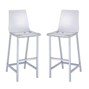 46 in. H Clear and Silver High Back Elegant Acrylic Bar Height Stool with Acrylic Seat and Wooden Frame (Set of 2)