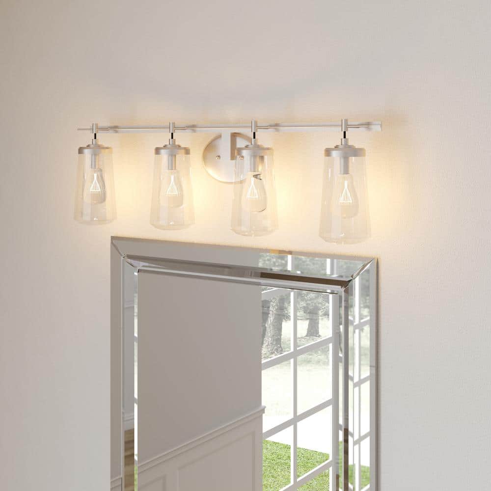 Elegant Brushed Nickel 4-Light Bath Vanity with Clear Glass