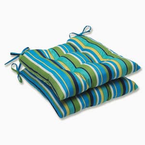 Striped 19 in. x 18.5 in. Outdoor Dining Chair Cushion in Blue/Green (Set of 2)