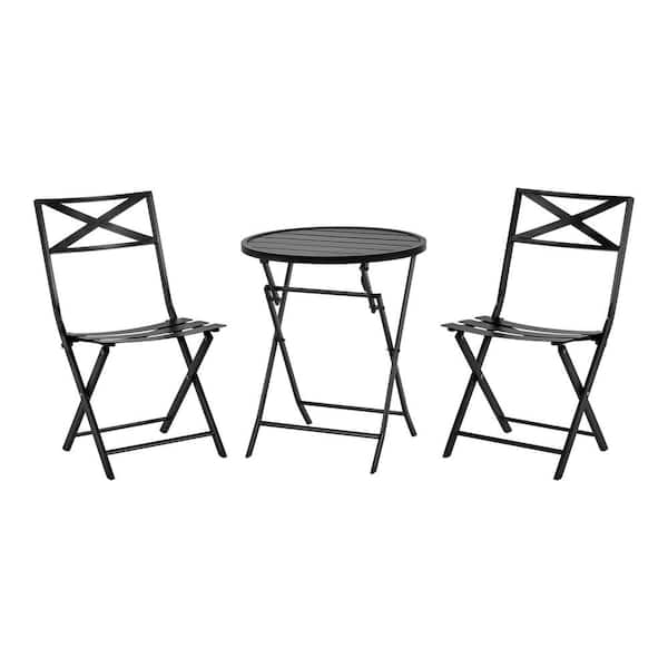 Black Round Metal Outdoor Bistro Folding Table