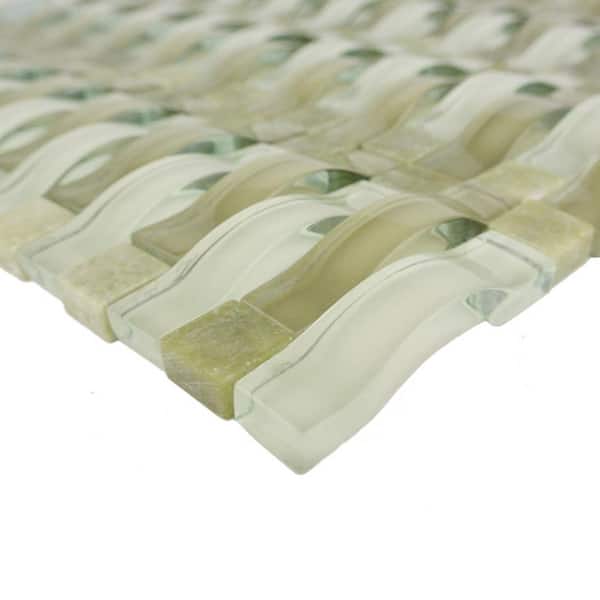 Midcentury Modern Green 12 in. x 12 in. 3D Multi Finish Glass & Stone Mosaic Wall Tile (1.05 sq. ft./Each)