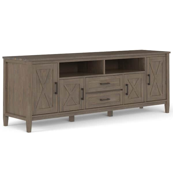 Simpli Home Ela SOLID WOOD 72 in. Wide Transitional TV Media Stand in Smoky Brown For TVs up to 80 in.