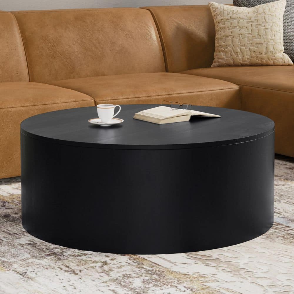 Millbury Black Solid Wood 36" Round Drum Coffee Table