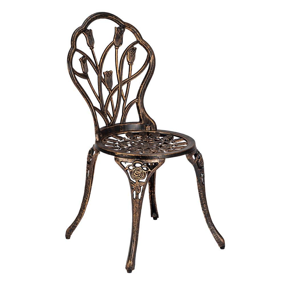 Bronze Cast Iron 3-Piece Tulip Bistro Set with Round Table