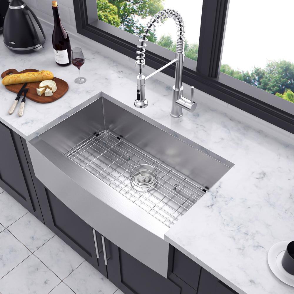 Brushed Nickel Stainless Steel Farmhouse Apron Kitchen Sink