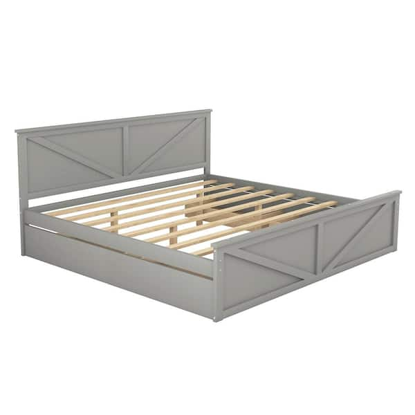 Harper & Bright Designs Gray Wood Frame King Size Platform Bed with 4  Storage Drawers QHS149AAE - The Home Depot