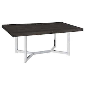 72 in. Chrome and Oak Brown Wood Top Trestle Dining Table (Seat of 6)