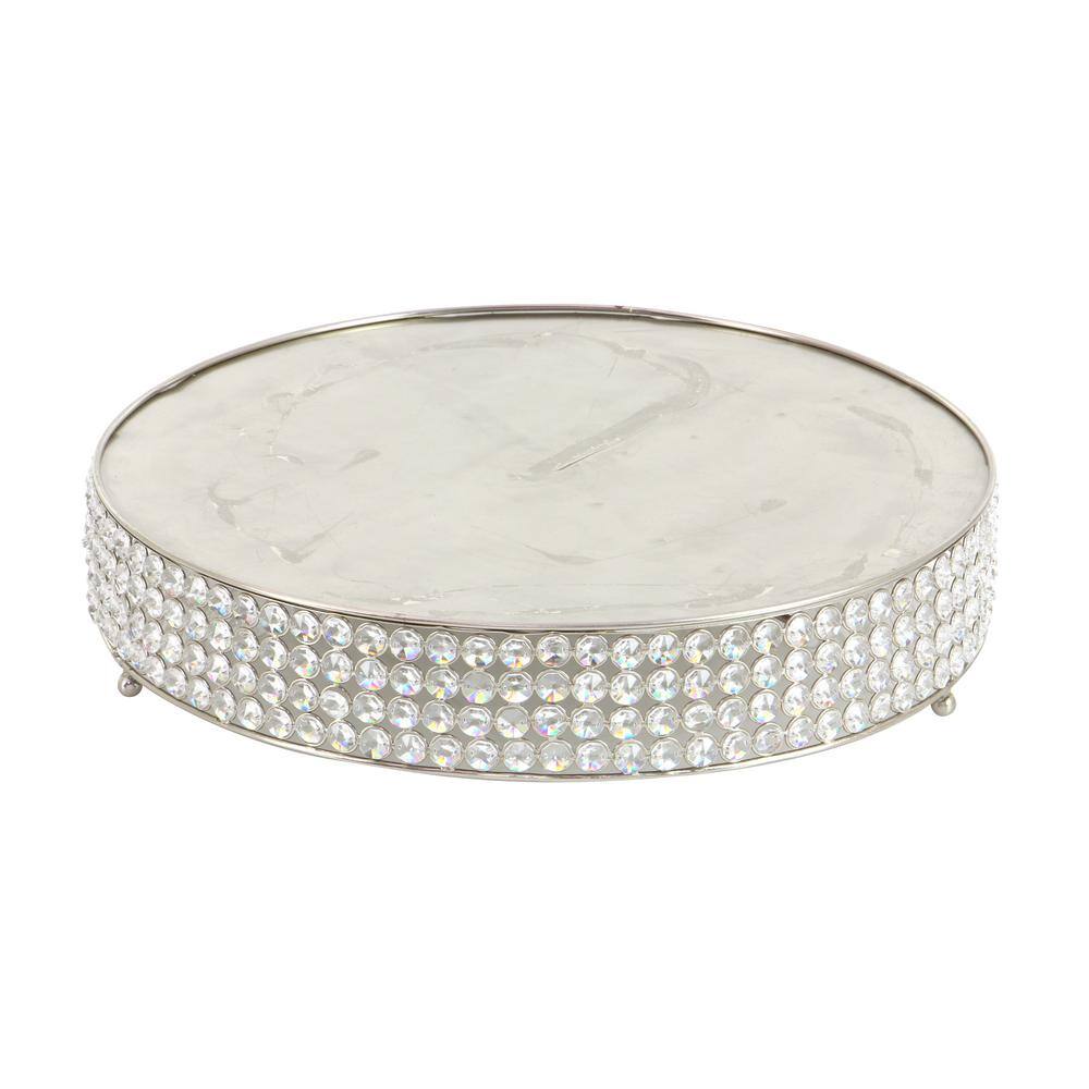Silver Encrusted Iron Cake Stands with Crystal Beads, Set of 3