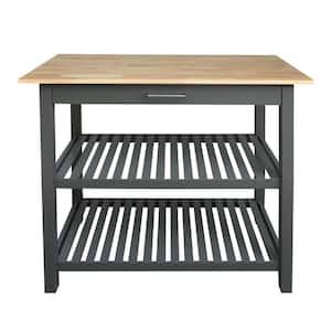 Slate Gray Solid Wood Counter Top 40 in. Kitchen Island Bar Station with Drawer and Shelves