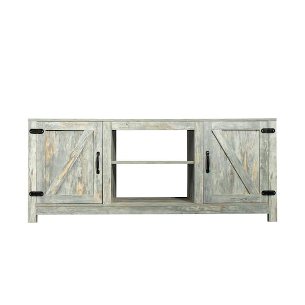 Kahomvis 57.87 in. Gray Texture TV Stand Fits TV's up to 60 in. with 2 Doors and Shelves
