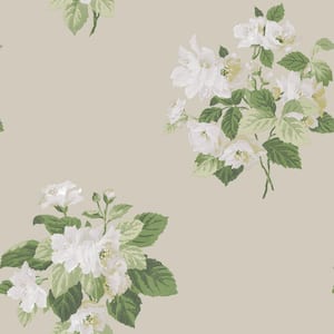 Secret Garden Taupe and White Detailed Bouquet Non-Woven Paper Non-Pasted Wallpaper Roll (Covers 57.75 sq.ft.)