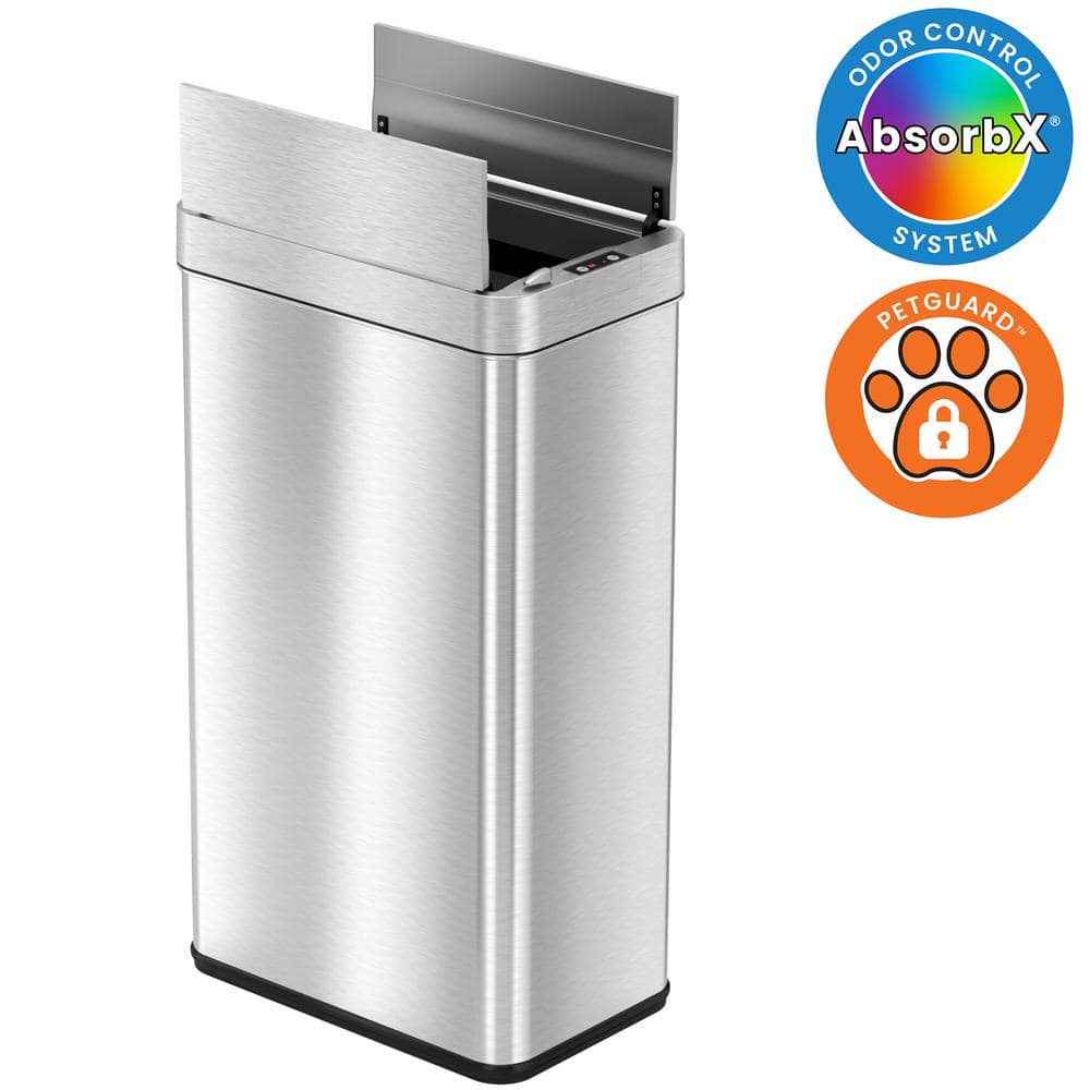 iTouchless - 18 Gallon Touchless Sensor Wings Lid Trash Can with Pet-Proof Lid and AbsorbX Odor Control, Stainless Steel Kitchen Bin - Silver