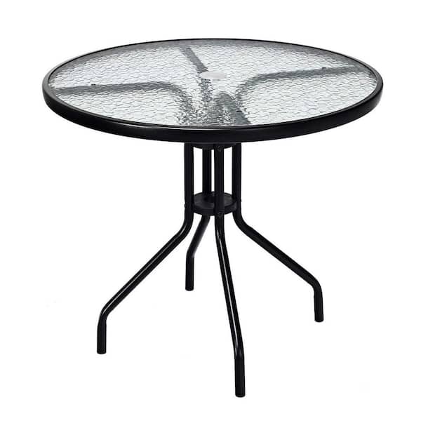Black Round Metal Outdoor Dining Table with Umbrella Hole