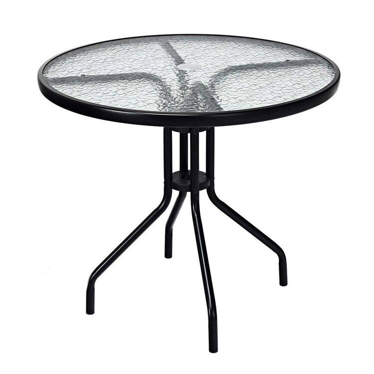 Black Round Metal Outdoor Dining Table with Umbrella Hole