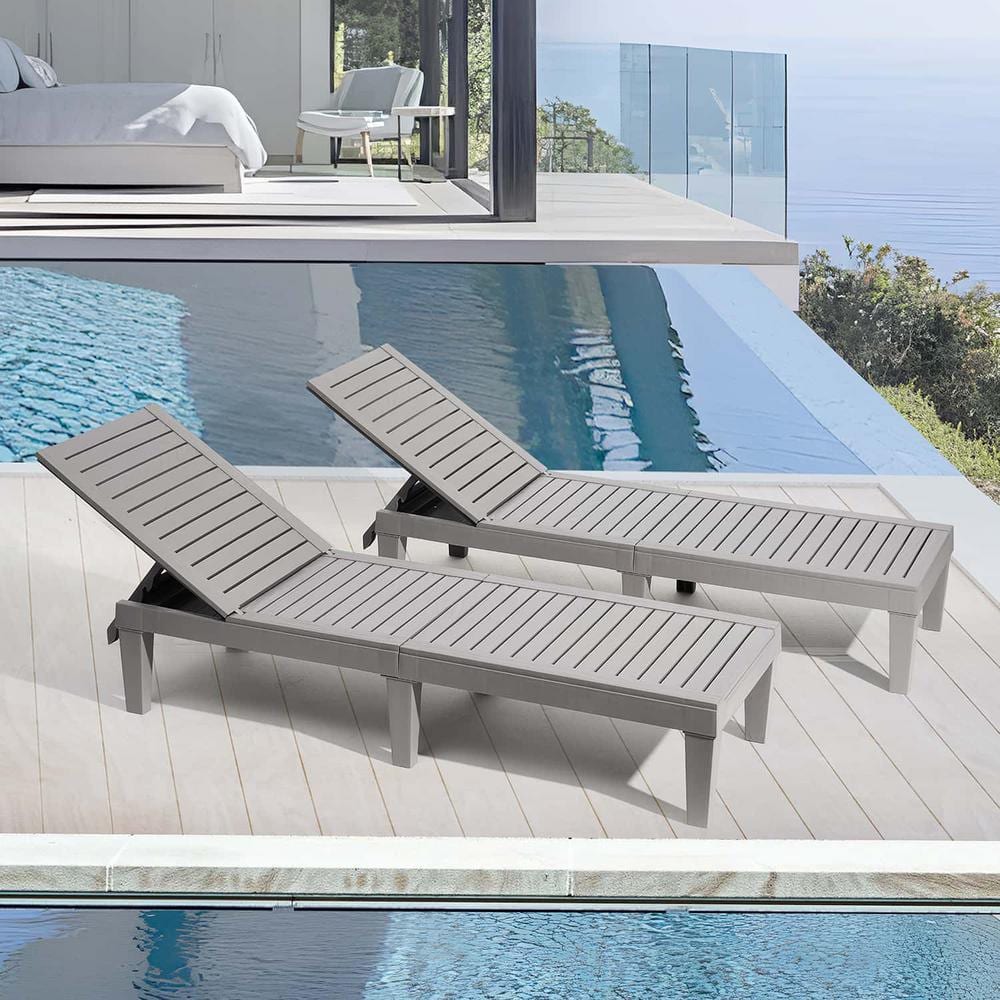Gray Adjustable Polyresin Outdoor Chaise Lounge Set