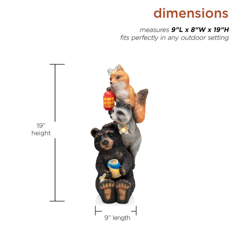 19" Multicolor Polyresin Solar Animal Friends Statue with LED Lights